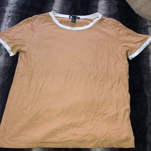 Mustard yellow short sleeve top, white trim